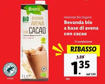 Lidl Vemondo Bio Organic Bevanda bio a base di avena con cacao offerta