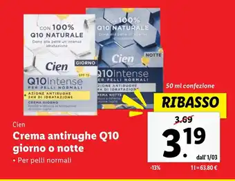 Lidl Cien Crema antirughe Q10 giorno o notte offerta