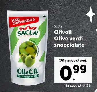 Lidl Saclà Olivoli Olive verdi snocciolate offerta