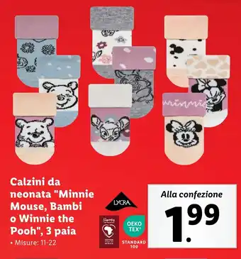 Lidl Calzini da neonata "Minnie Mouse, Bambi o Winnie the Pooh", 3 paia offerta