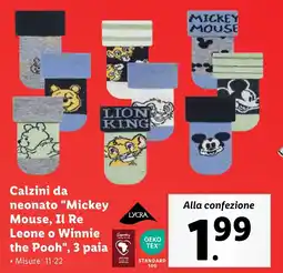 Lidl Calzini da neonato "Mickey Mouse, Il Re Leone o Winnie the Pooh", 3 paia offerta