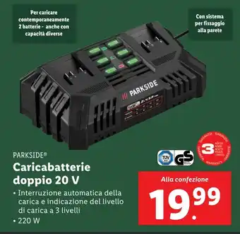 Lidl PARKSIDE Caricabatterie doppio 20 V offerta