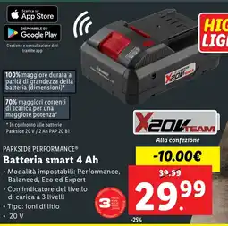 Lidl PARKSIDE PERFORMANCE Batteria smart 4 Ah offerta