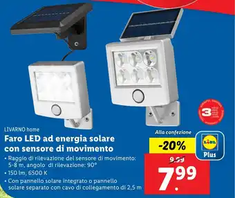 Lidl LIVARNO home Faro LED ad energia solare con sensore di movimento offerta