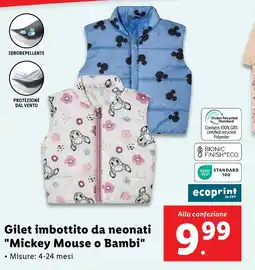 Lidl Gilet imbottito da neonati "Mickey Mouse o Bambi" offerta