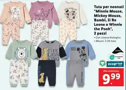 Lidl Tuta per neonati "Minnie Mouse, Mickey Mouse, Bambi, Il Re Leone o Winnie the Pooh", 2 pezzi offerta