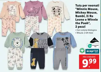 Lidl Tuta per neonati "Minnie Mouse, Mickey Mouse, Bambi, Il Re Leone o Winnie the Pooh", 2 pezzi offerta