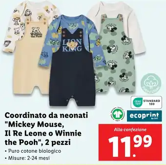 Lidl Coordinato da neonati "Mickey Mouse, Il Re Leone o Winnie the Pooh", 2 pezzi offerta