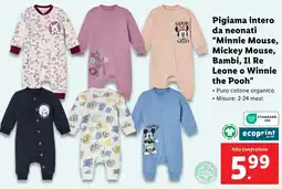 Lidl Pigiama intero da neonati "Minnie Mouse, Mickey Mouse, Bambi, Il Re Leone o Winnie the Pooh" offerta