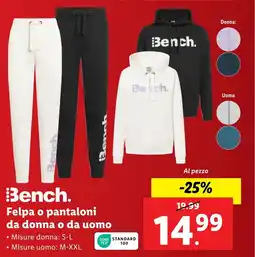 Lidl Bench Felpa o pantaloni da donna o da uomo offerta