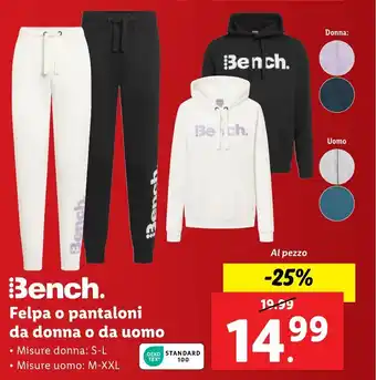 Lidl Bench Felpa o pantaloni da donna o da uomo offerta