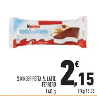 Conad Superstore 5 kinder fetta al latte ferrero offerta