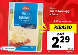 Lidl Milbona Tris di formaggi a fette confezione offerta