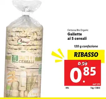 Lidl Certossa bio organic gallette ai 5 cereali offerta