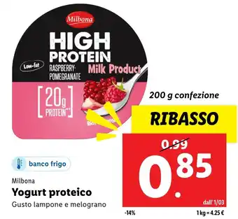 Lidl Milbona yogurt proteico gusto lampone e melograno offerta