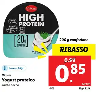 Lidl Milbona yogurt proteico gusto cocco offerta