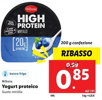 Lidl Milbona yogurt proteico gusto mirtillo offerta