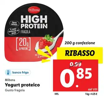 Lidl Milbona yogurt proteico gusto fragola offerta