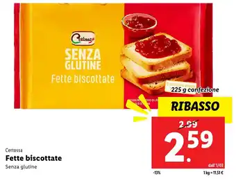 Lidl Certossa fette biscottate senza glutine offerta