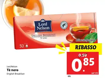 Lidl Lord Nelson Tè nero English Breakfast offerta