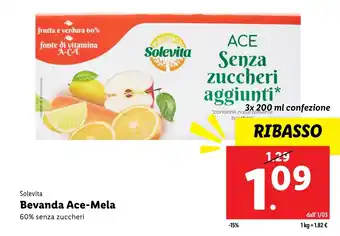 Lidl Solevita Bevanda Ace-Mela 60% senza zuccheri offerta