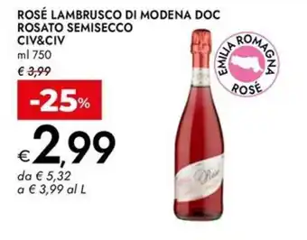 Bennet Rosé lambrusco di modena doc rosato semisecco CIV&CIV offerta