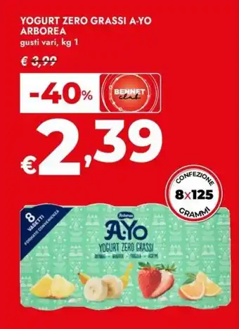 Bennet Yogurt zero grassi a-yo ARBOREA offerta