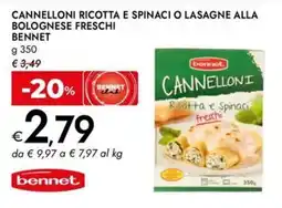 Bennet Cannelloni ricotta e spinaci o lasagne alla bolognese freschi BENNET offerta