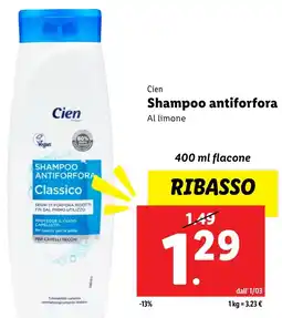 Lidl Cien shampoo antiforfora al limone offerta