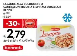 Bennet Lasagne alla bolognese o cannelloni ricotta e spinaci surgelati BENNET offerta