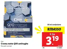 Lidl Cien crema notte q10 antirughe offerta