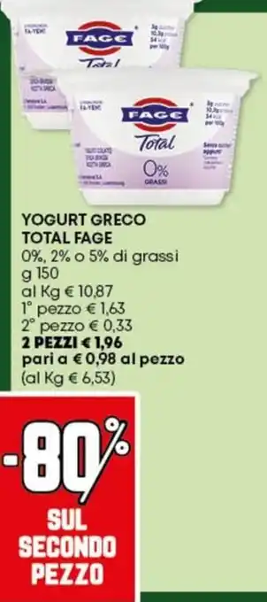 Pam Yogurt greco total FAGE offerta