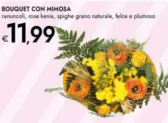 Bennet Bouquet con mimosa ranuncoli, rose kenia, spighe grano naturale, felce e plumoso offerta