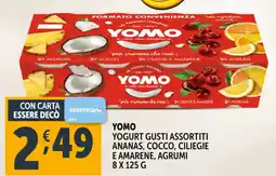 Deco Supermercati YOMO Yogurt gusti assortiti ananas, cocco, ciliegie e amarene, agrumi offerta