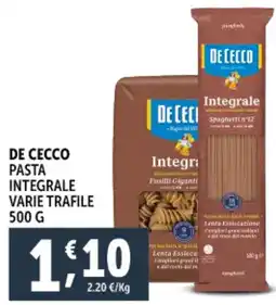 Deco Supermercati DE CECCO pasta integrale varie trafile offerta