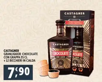 Deco Supermercati CASTAGNER Granliquor chocolate con grappa + 12 bicchieri in cialda offerta