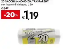 Bennet 20 sacchi immondizia trasparenti con laccetti di chiusura, offerta