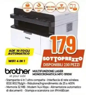 Expert brother MULTIFUNZIONE LASER MONOCROMATICA MFC-1910W offerta