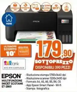 Expert EPSON MULTIFUNZIONE INKJET ECOTANK ET-2860 offerta