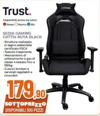 Expert Trust SEDIA GAMING GXT714 RUYA BLACK offerta