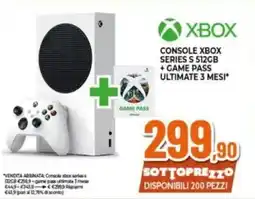 Expert XBOX CONSOLE XBOX SERIES S 512GB + GAME PASS ULTIMATE 3 MESI offerta