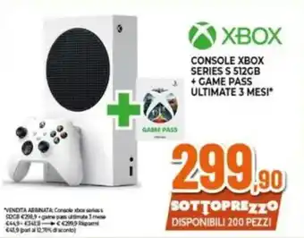 Expert XBOX CONSOLE XBOX SERIES S 512GB + GAME PASS ULTIMATE 3 MESI offerta