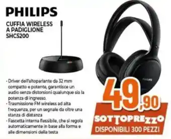 Expert PHILIPS CUFFIA WIRELESS A PADIGLIONE SHC5200 offerta