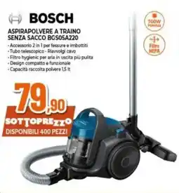 Expert BOSCH ASPIRAPOLVERE A TRAINO SENZA SACCO BGS05A220 offerta