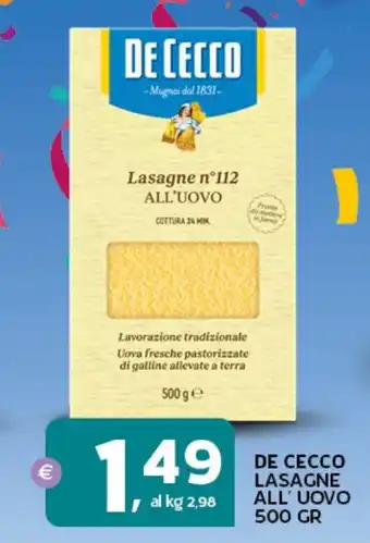 Extra Supermercati De cecco lasagne all'uovo offerta