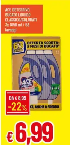 Galassia Ace detersivo bucato liquido classico/colorati / 63 lavaggi offerta