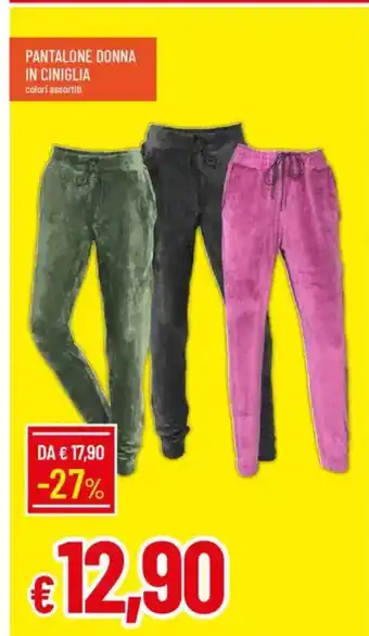 Galassia Pantalone donna in ciniglia colori assortiti offerta