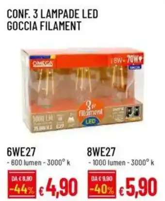 Galassia Conf. 3 lampade LED goccia FILAMENT offerta