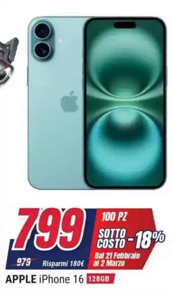 Trony APPLE iPhone 16 128GB offerta