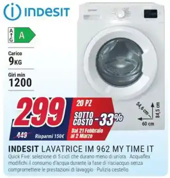 Trony INDESIT LAVATRICE IM 962 MY TIME IT offerta